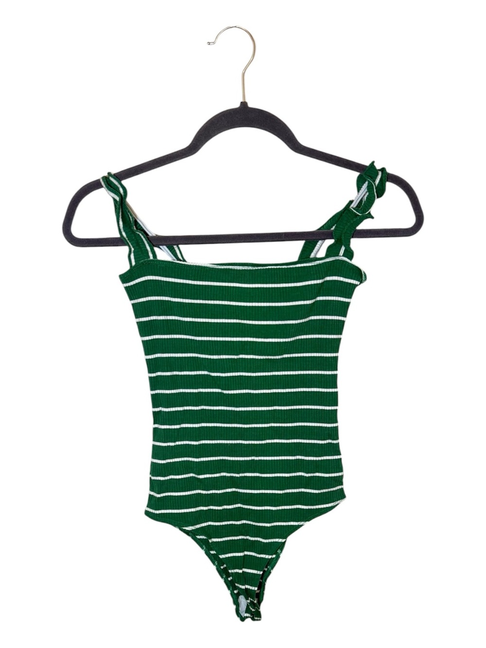 Reformation Hampton Green & White Striped Bodysuit, Size S, Stretch Straps